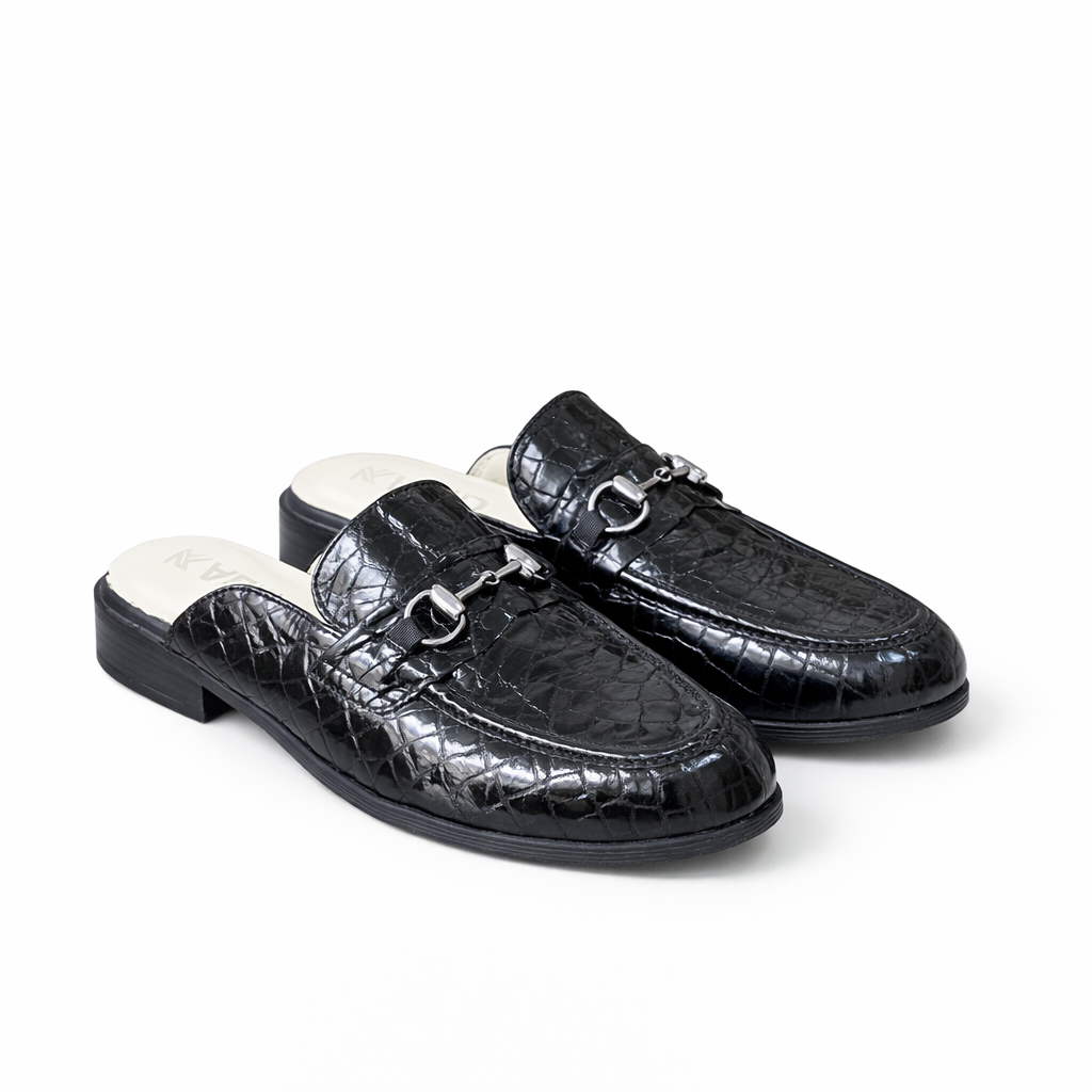 0118 mule en cuir  Femme noir croco