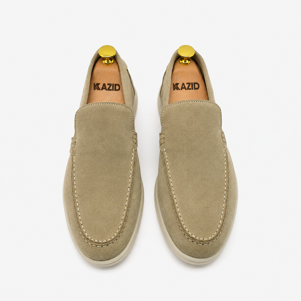 0110 Chaussures Homme Mocassins sports en cuir daim biege
