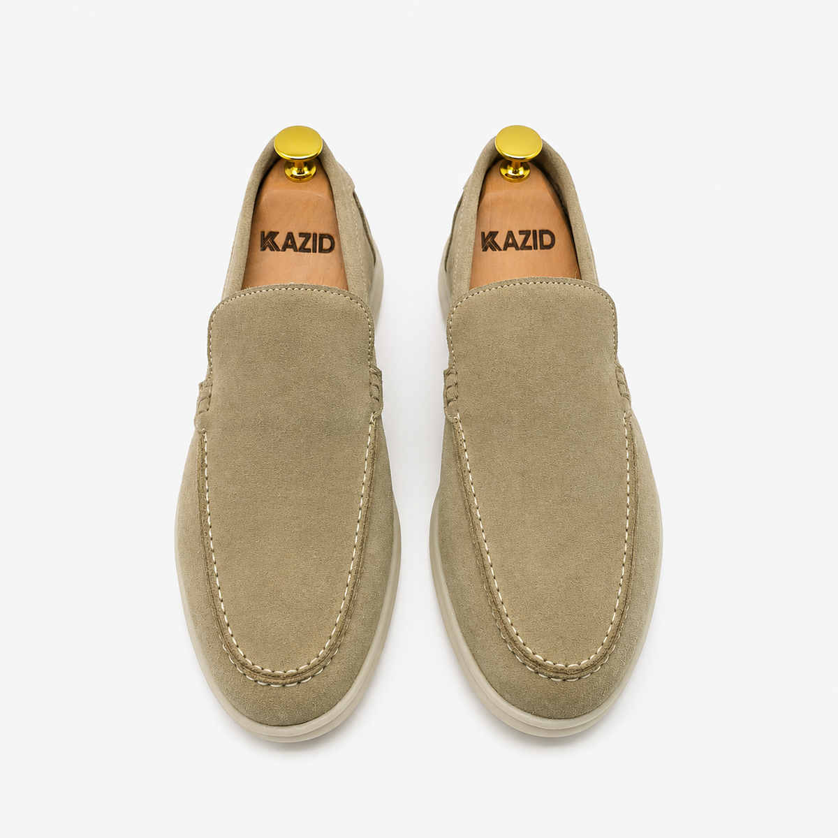 0110 Chaussures Homme Mocassins sports en cuir daim biege
