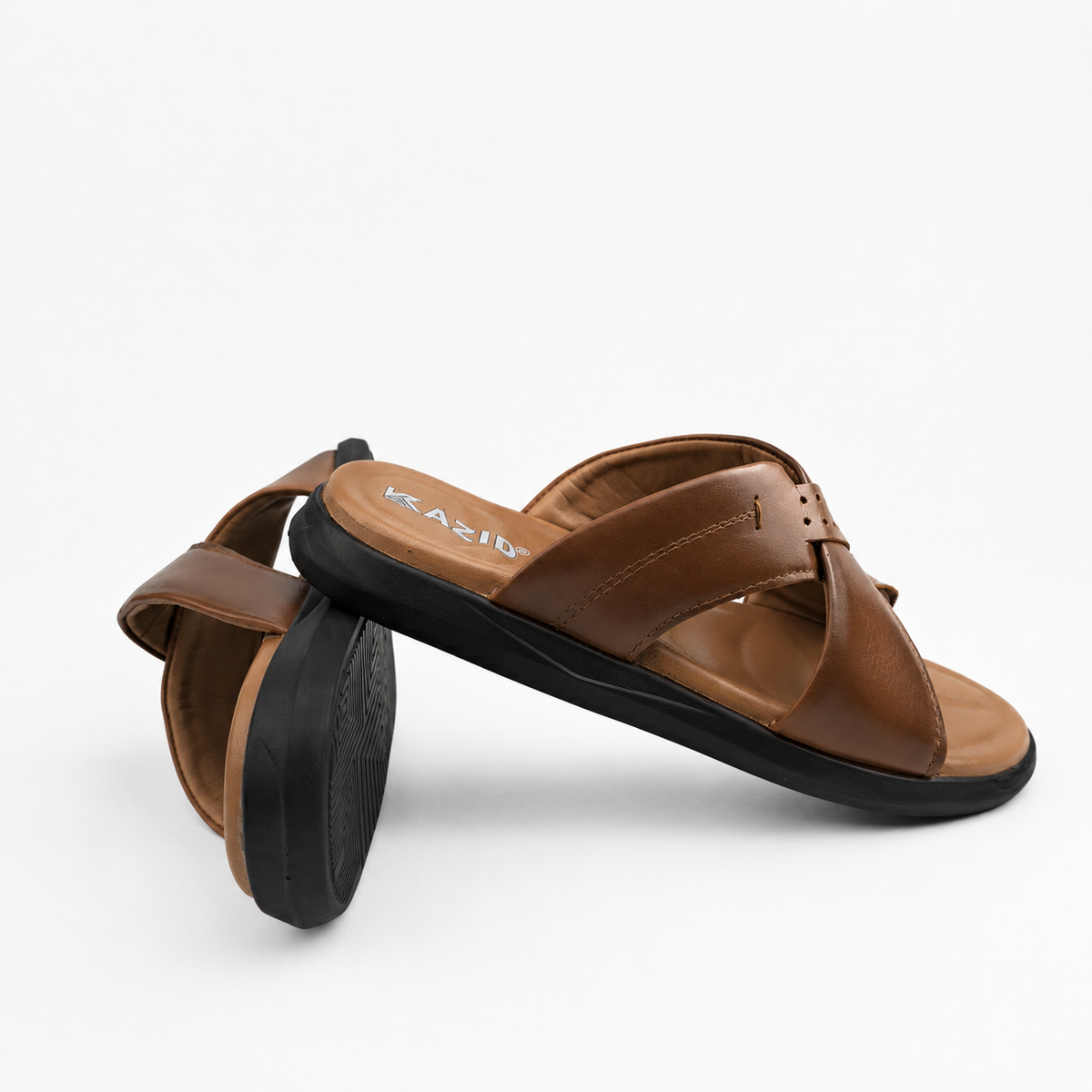 050 sandale confort en cuir homme marron tabac