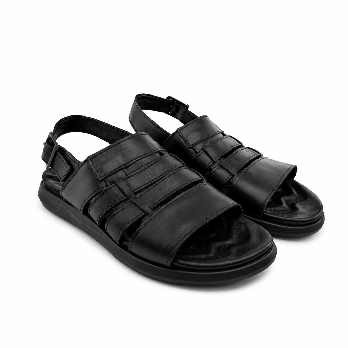 063 sandale confort en cuir homme noir