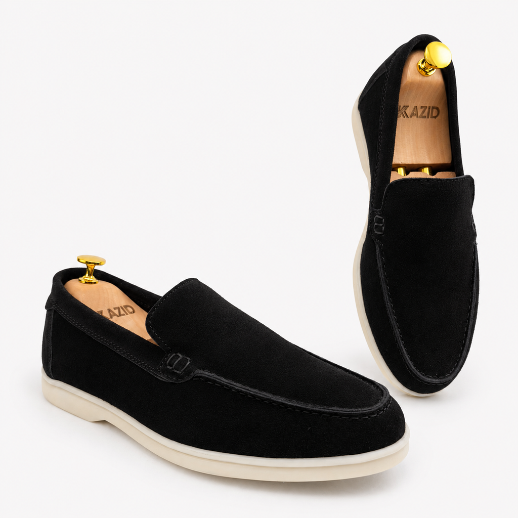 0110 Chaussures Homme Mocassins sports en cuir daim noir