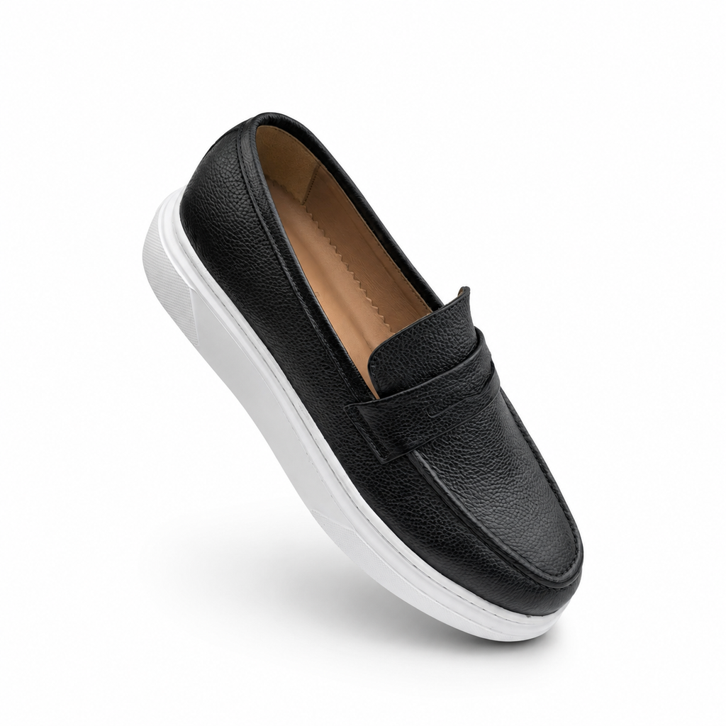 054 chaussure homme confort en cuir noir/bc