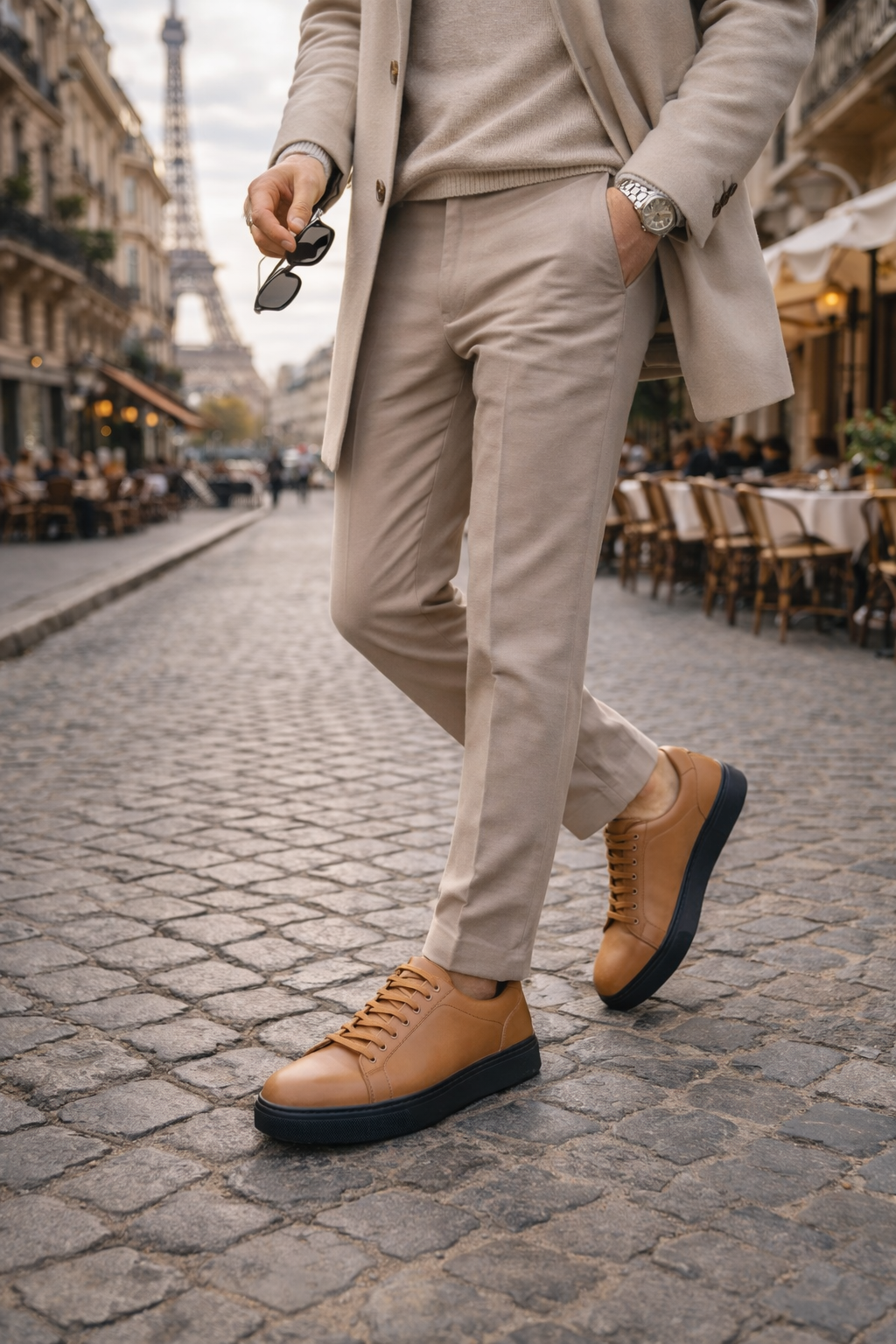 038 Chaussure Sneaker Homme en cuir  tabac