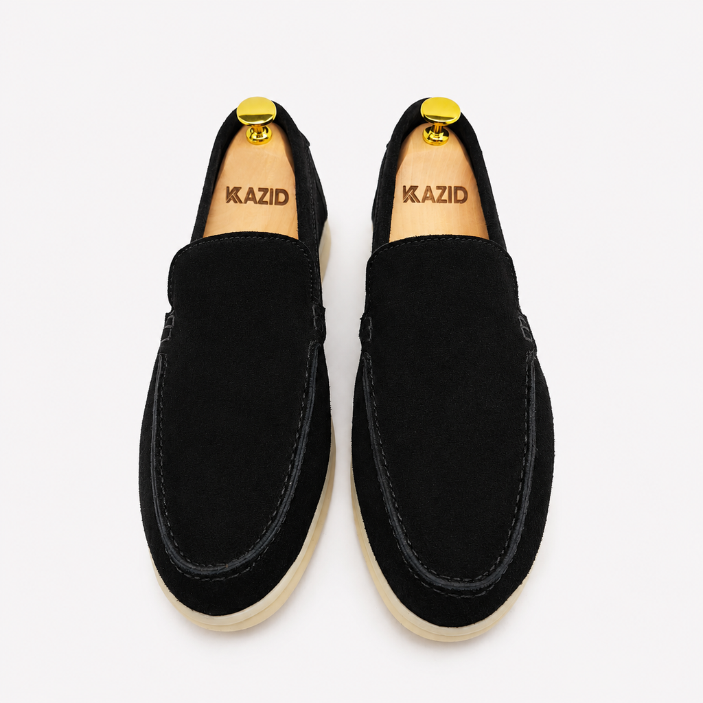 0110 Chaussures Homme Mocassins sports en cuir daim noir