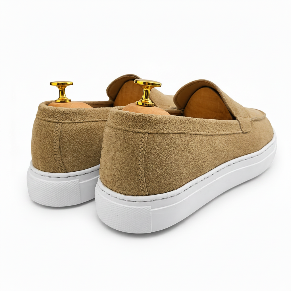 0108 Chaussures Homme Mocassins sports en cuir daim biege