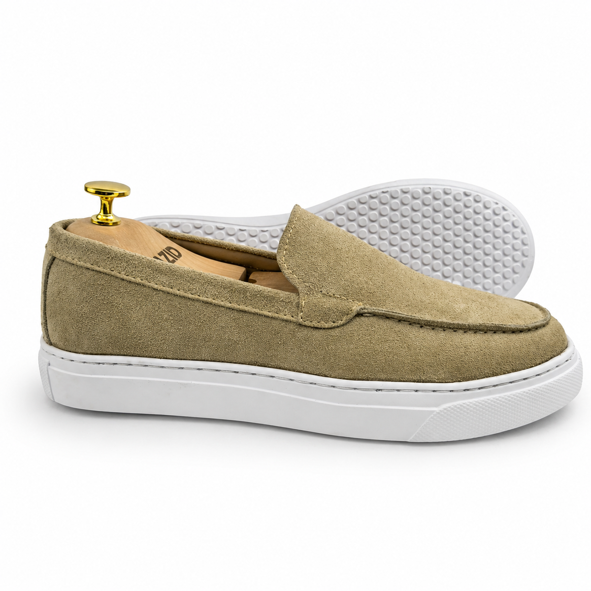 0108 Chaussures Homme Mocassins sports en cuir daim biege