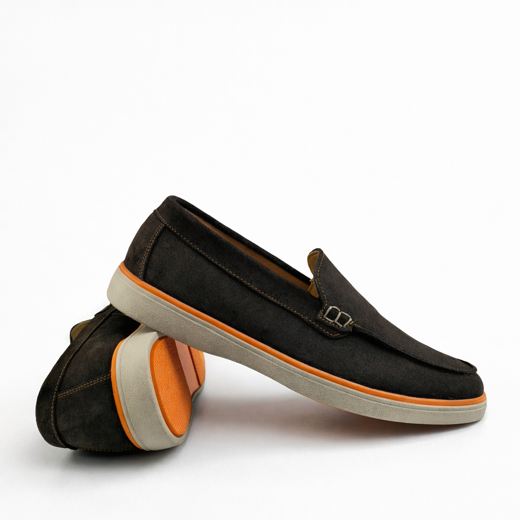 0112 Mocassins Homme en cuir daim marron