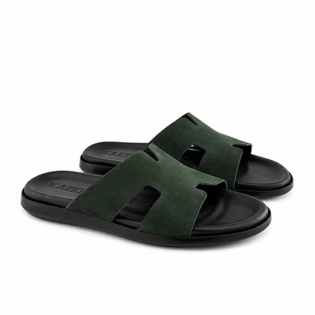 027 sandale confort en cuir homme daim kaki