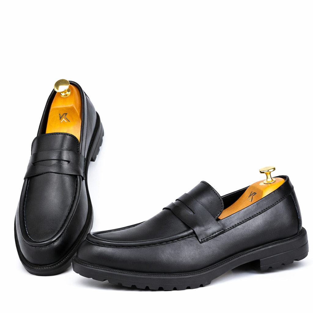 045 Chaussures Homme Mocassins sports en cuir noir