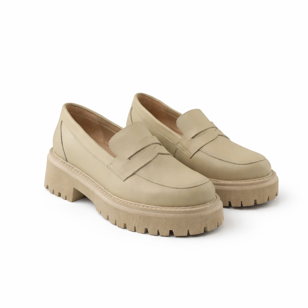Chaussure Femme en Cuir Beige et Noir 0817 | Lemusc.ma