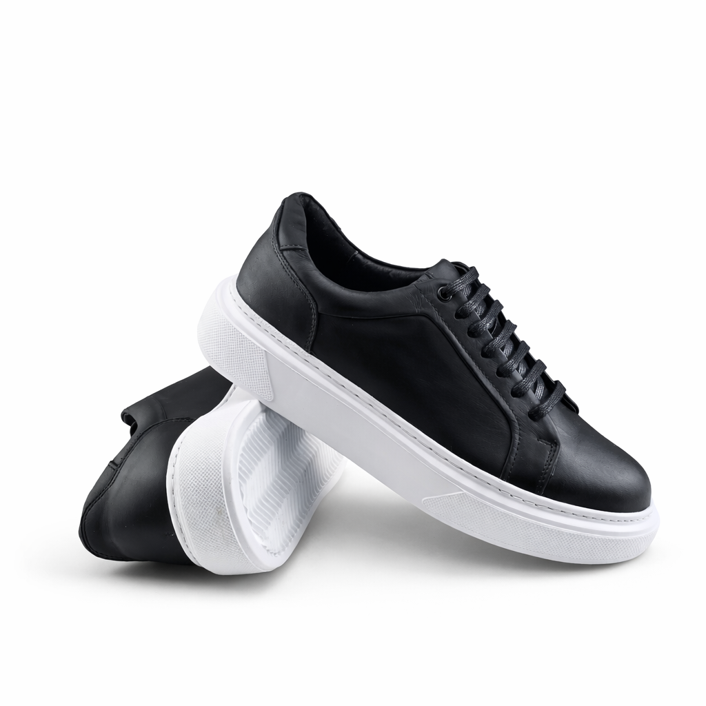 Sneaker Homme en Cuir Noir et Blanc 0224 | Lemusc.ma