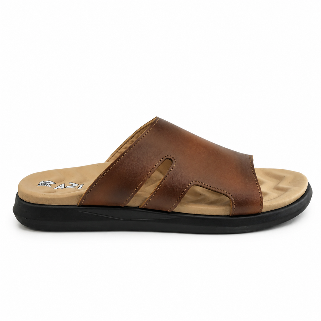 061 sandale confort en cuir homme tabac