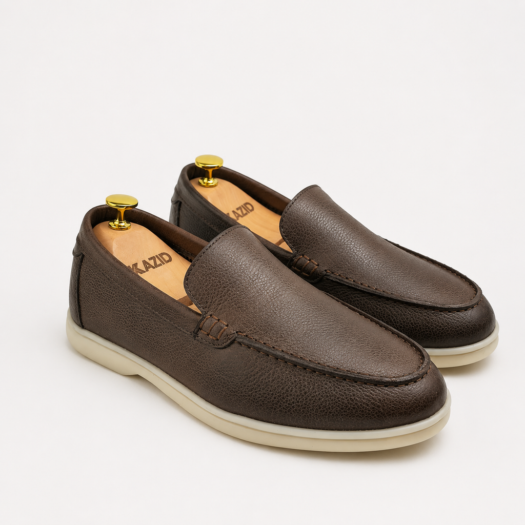 0110c Chaussures Homme Mocassins sports en cuir marron