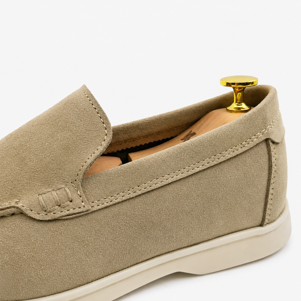 0110 Chaussures Homme Mocassins sports en cuir daim biege