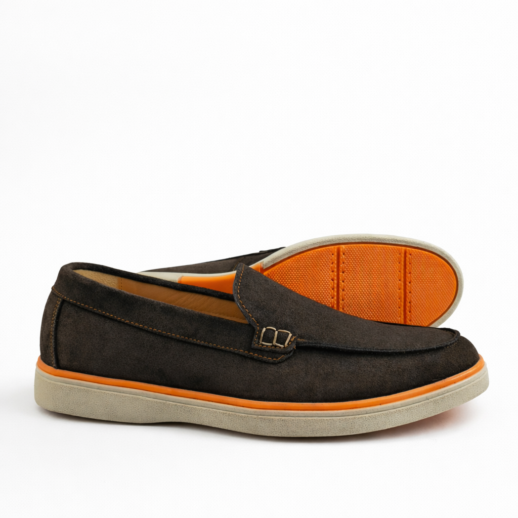 0112 Mocassins Homme en cuir daim marron