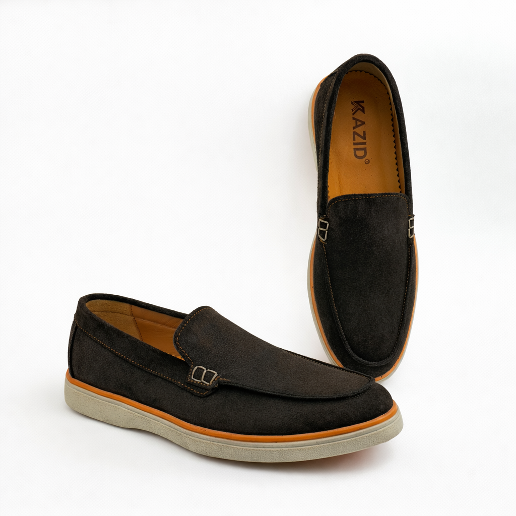 0112 Mocassins Homme en cuir daim marron