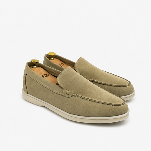 0110 Chaussures Homme Mocassins sports en cuir daim biege