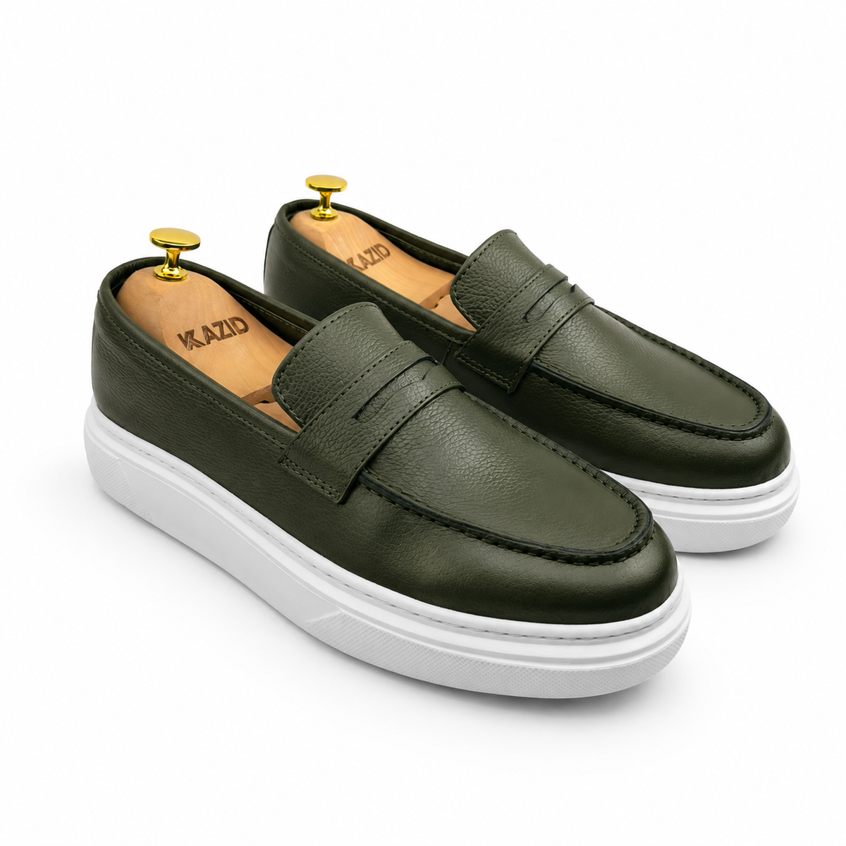 054 chaussure homme confort en cuir kaki
