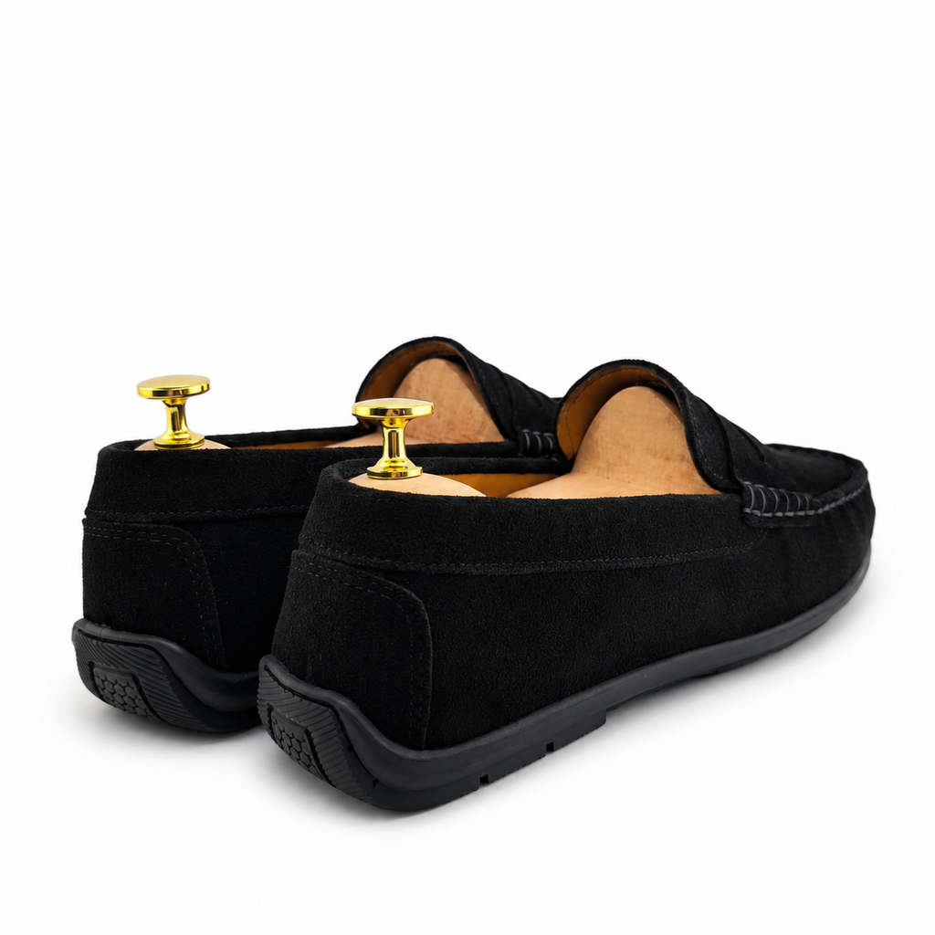 046 Chaussures Homme Mocassins sports en cuir noir daim