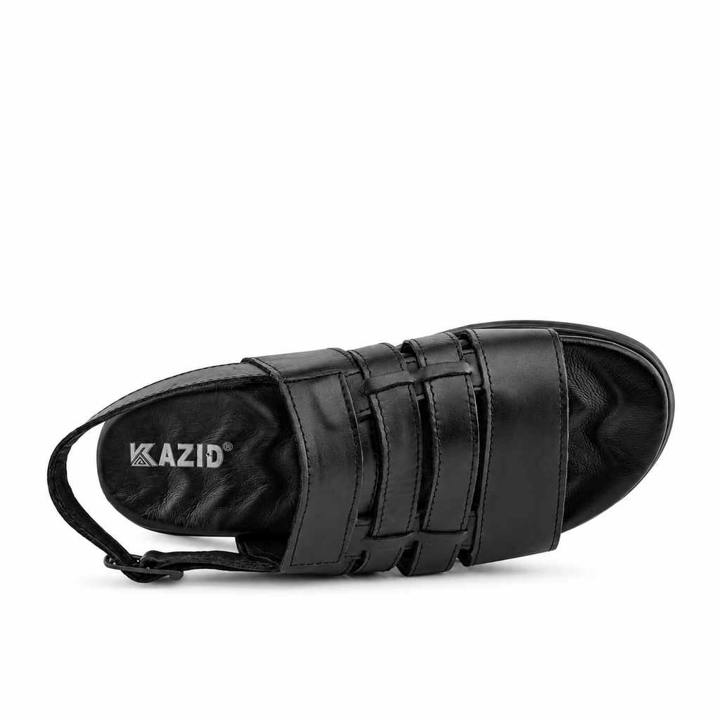 063 sandale confort en cuir homme noir