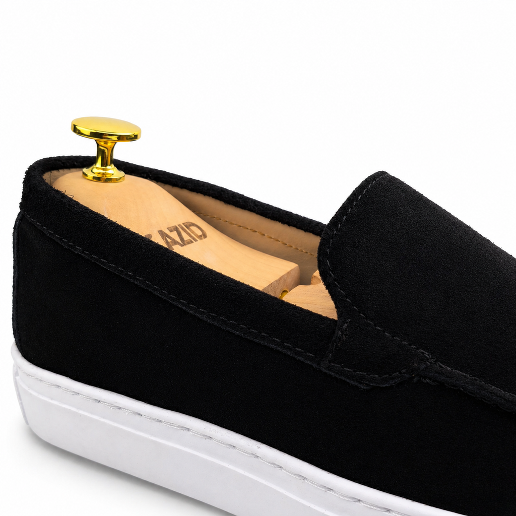 0108 Chaussures Homme Mocassins sports en cuir daim noir