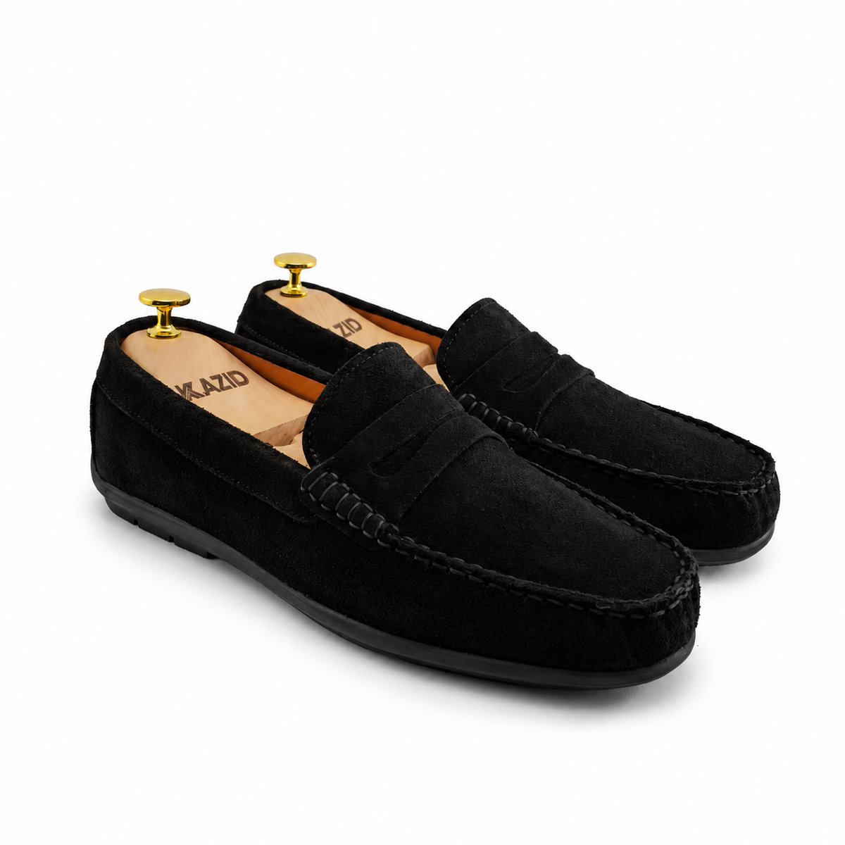 046 Chaussures Homme Mocassins sports en cuir noir daim