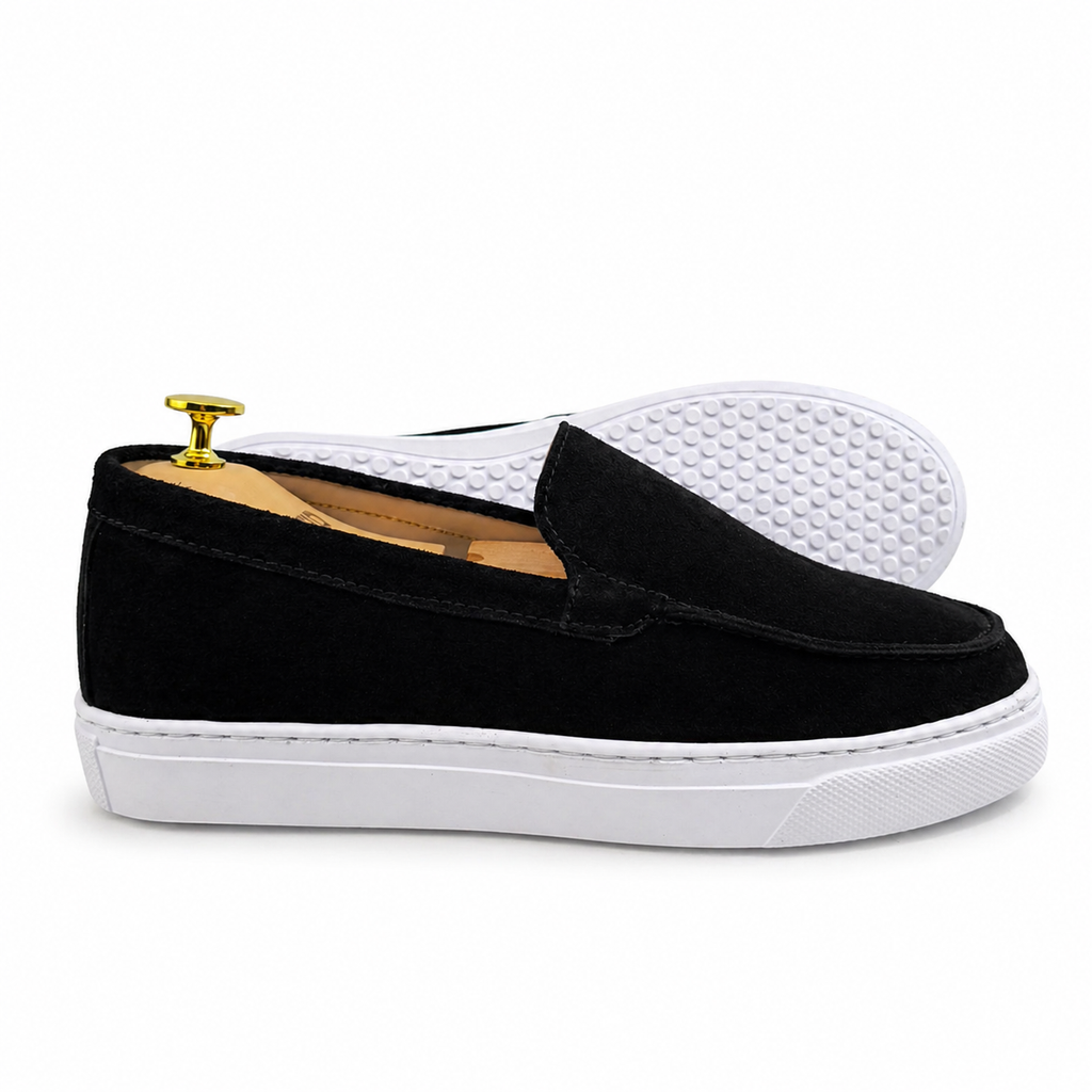 0108 Chaussures Homme Mocassins sports en cuir daim noir