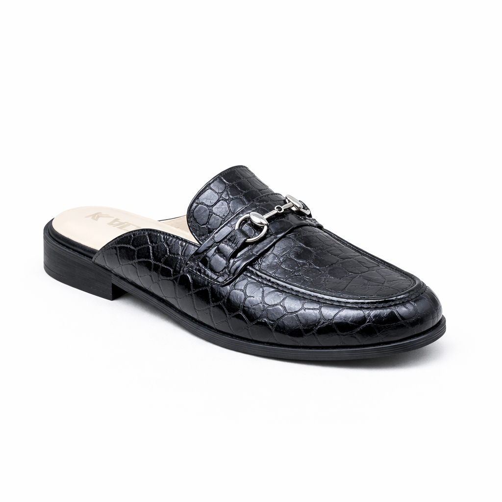 0118 mule en cuir  Femme noir croco