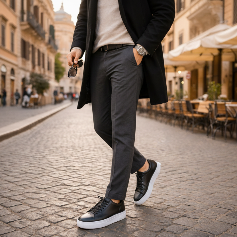 Sneaker Homme en Cuir Noir et Blanc 0224 | Lemusc.ma