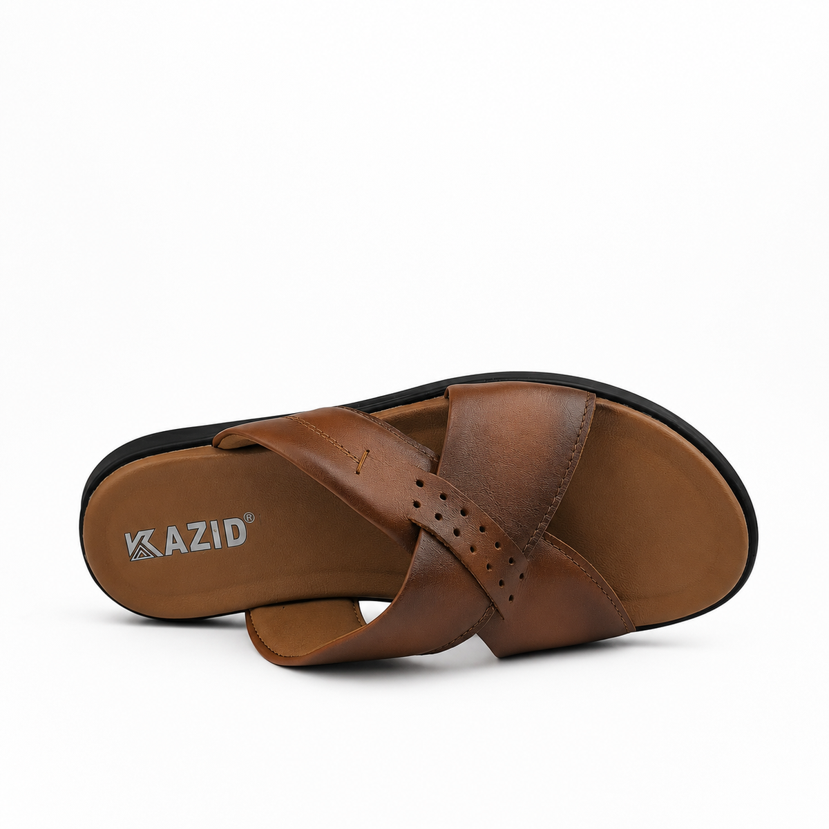 050 sandale confort en cuir homme marron tabac