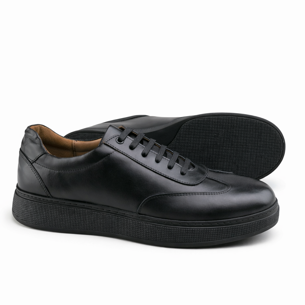 0901 Chaussure Sneaker Homme en cuir  noir/noir