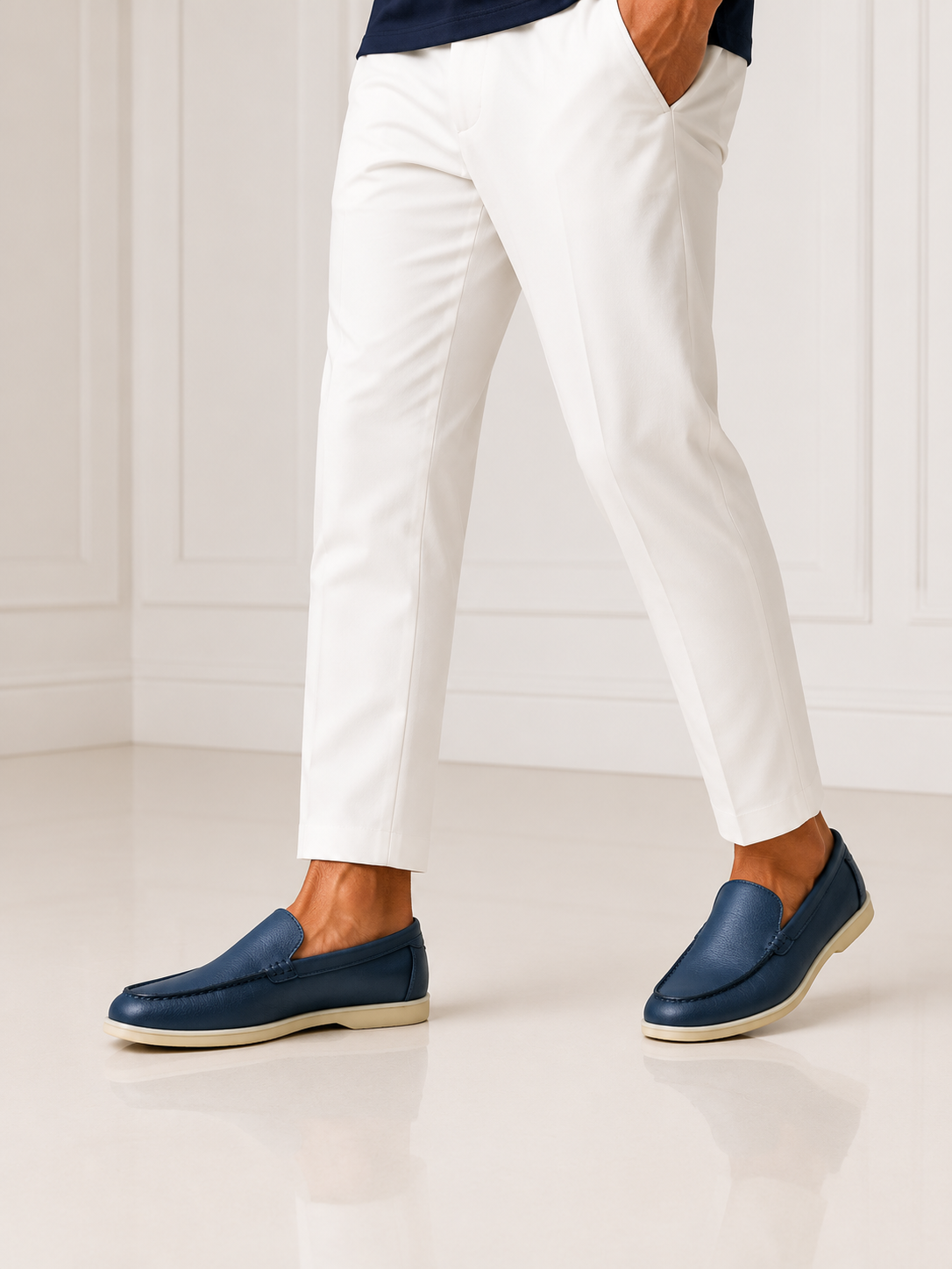 0110c Chaussures Homme Mocassins sports en cuir bleumarin