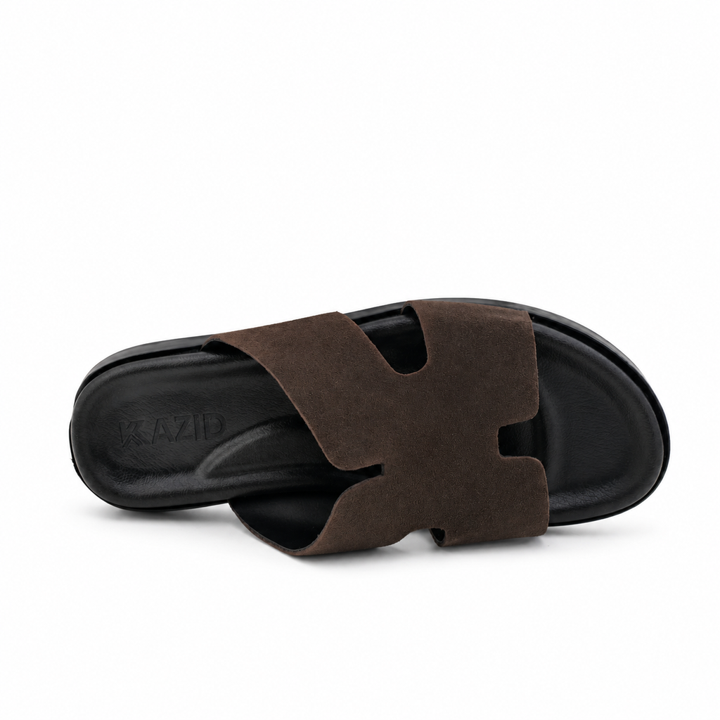 027 sandale confort en cuir homme daim marron
