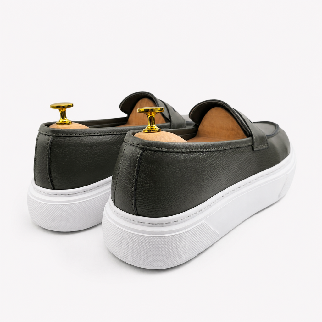 054 chaussure homme confort en cuir kaki