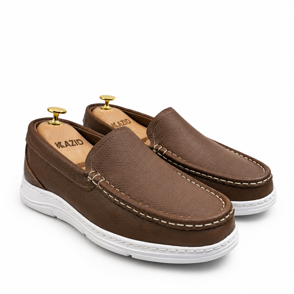 082 Mocassin confort homme en cuir tabac