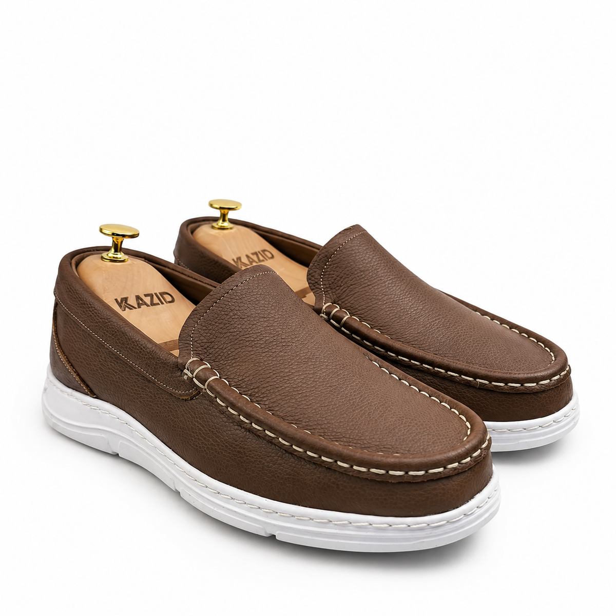 082 Mocassin confort homme en cuir tabac