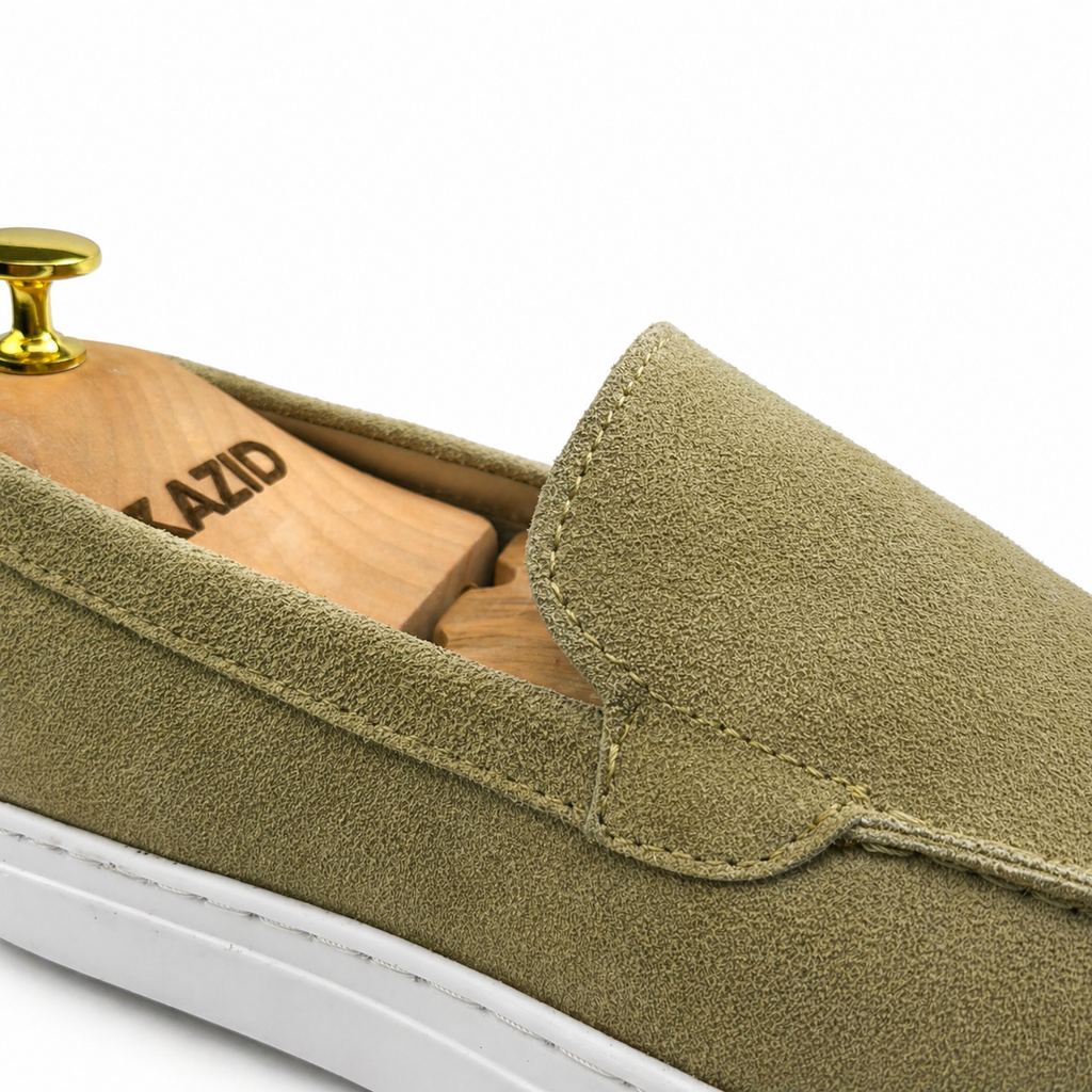 0108 Chaussures Homme Mocassins sports en cuir daim biege