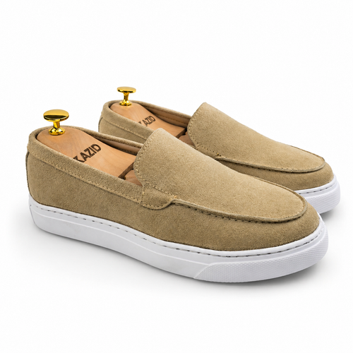 0108 Chaussures Homme Mocassins sports en cuir daim biege