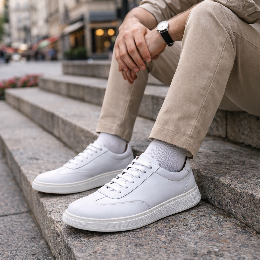 0901 Chaussure Sneaker Homme en cuir blanc