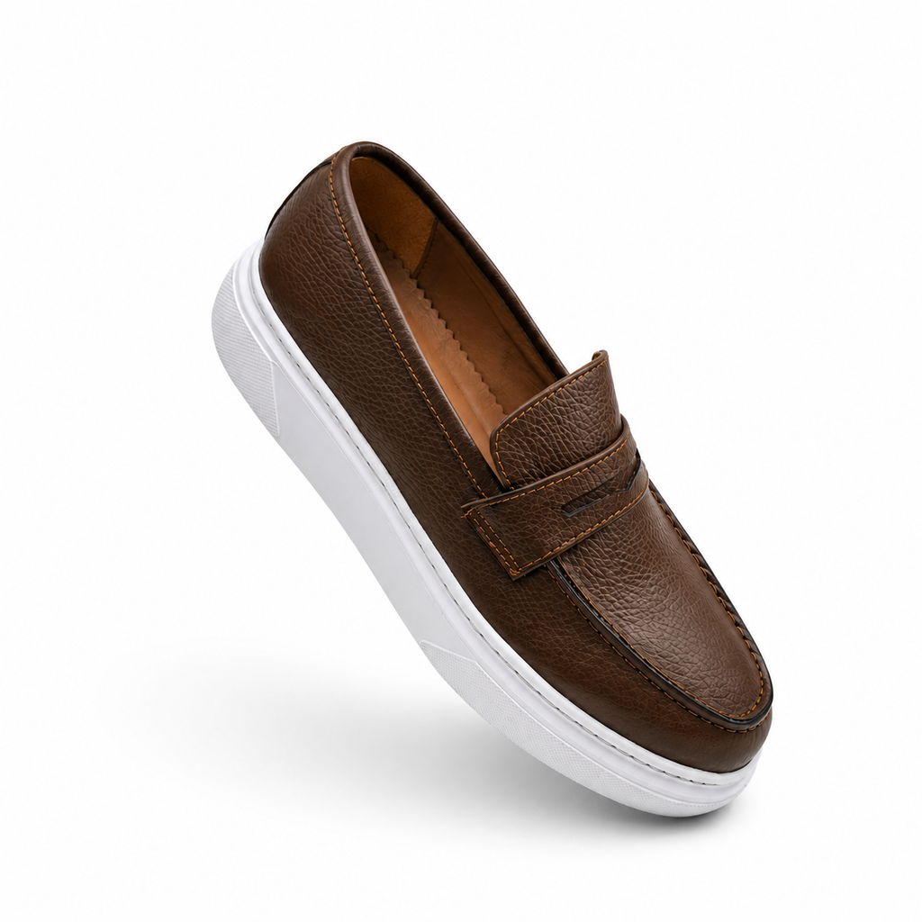 054 chaussure homme confort en cuir marron caramel