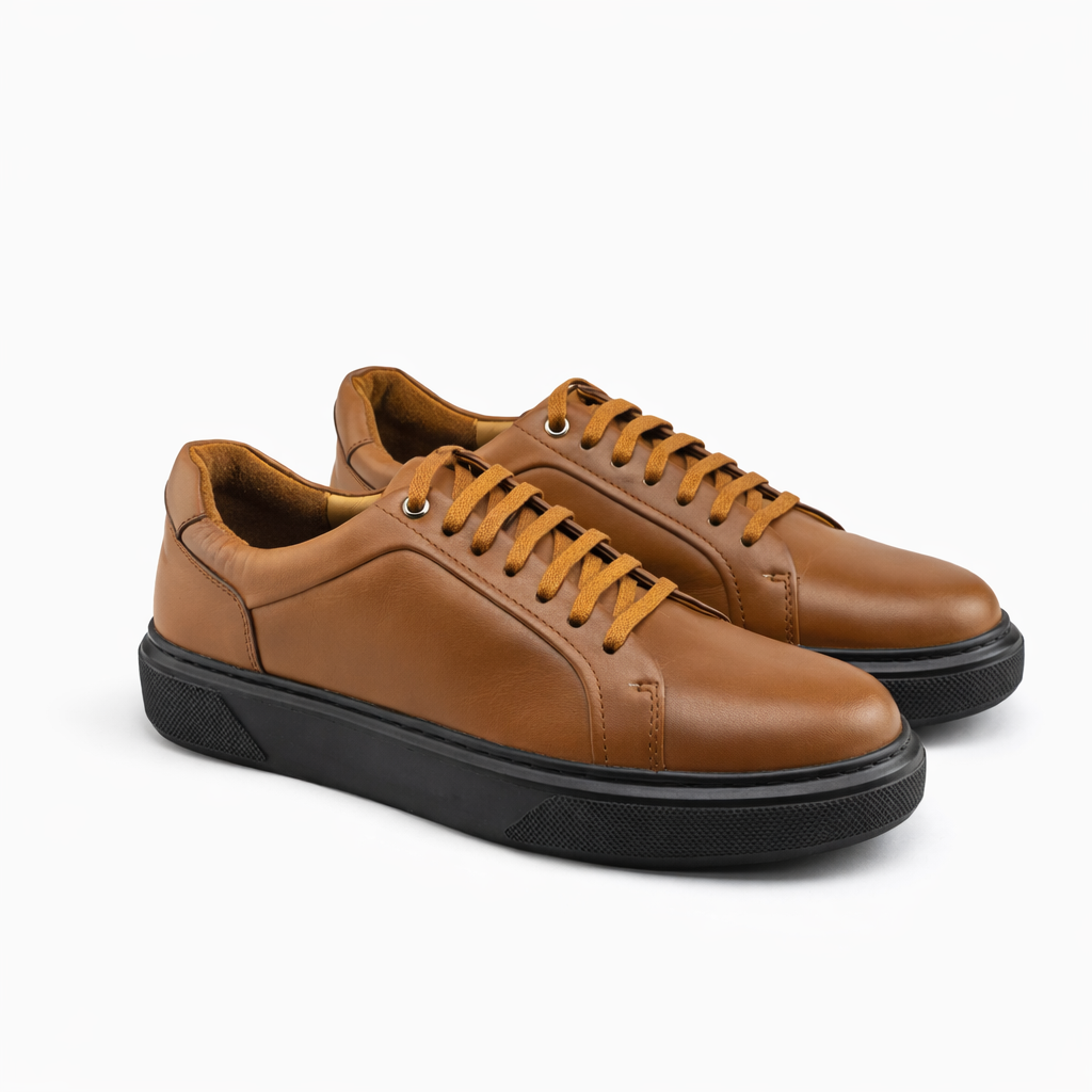 038 Chaussure Sneaker Homme en cuir  tabac