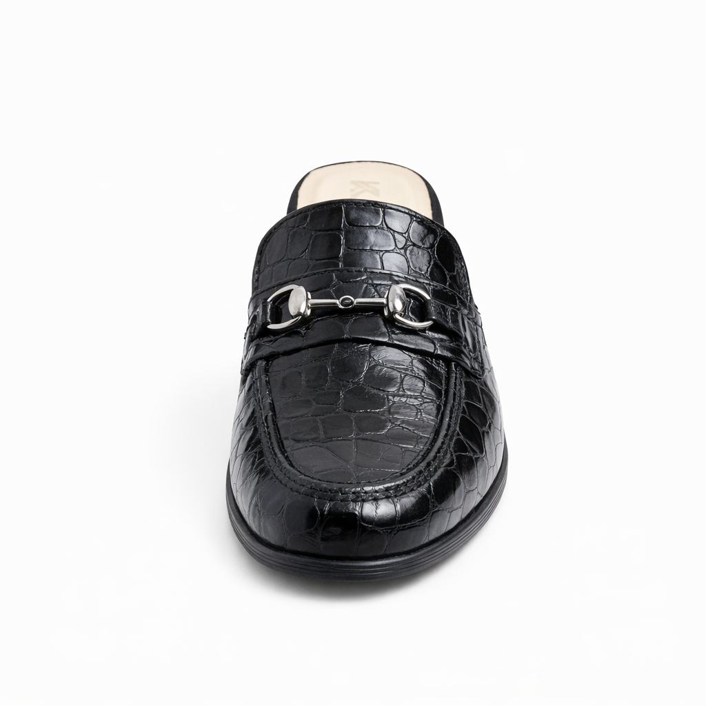 0118 mule en cuir  Femme noir croco