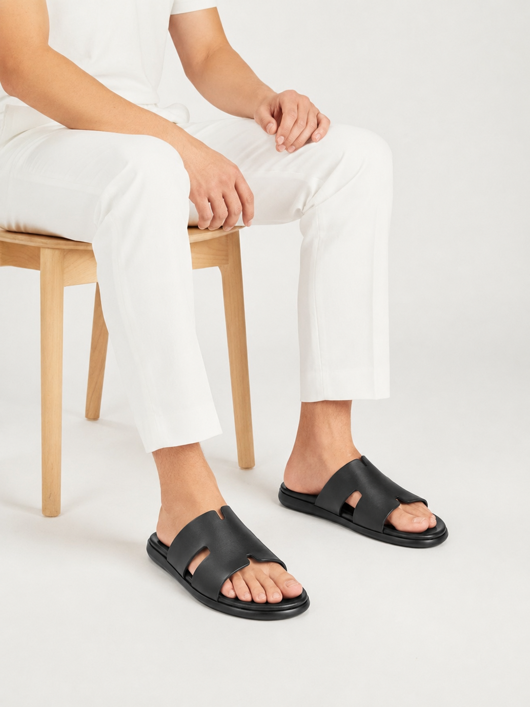 027 sandale confort en cuir homme noir