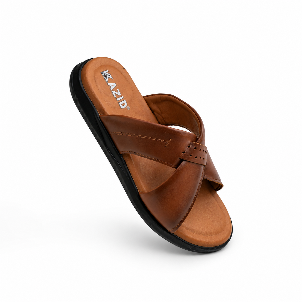 050 sandale confort en cuir homme marron tabac