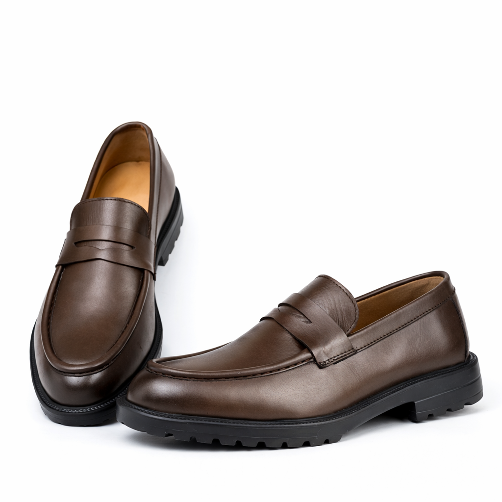 045 Chaussures Homme Mocassins sports en cuir marron