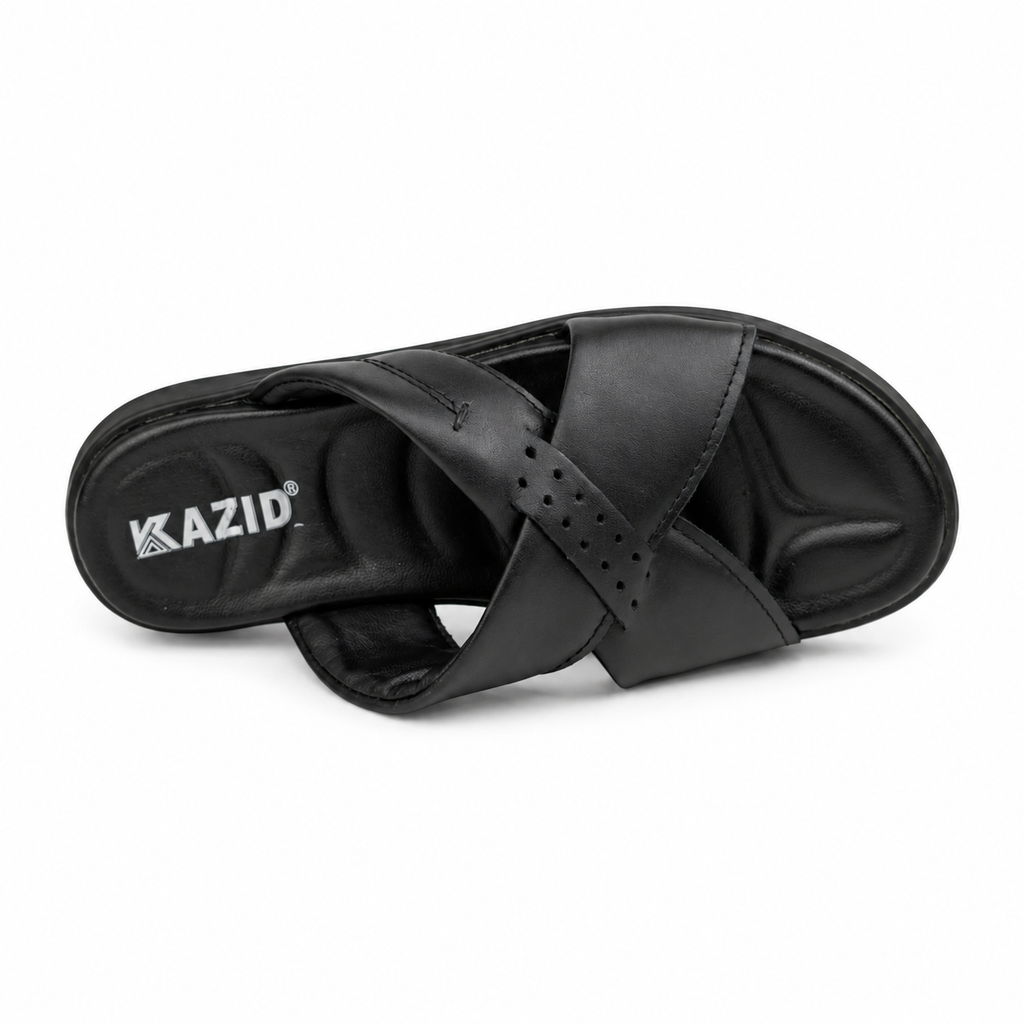 050 sandale confort en cuir homme noir