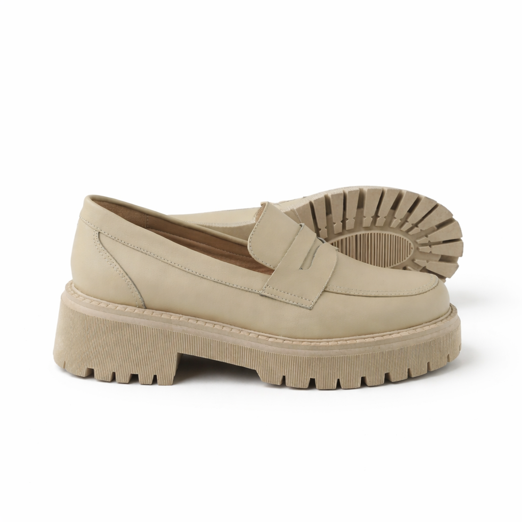 Chaussure Femme en Cuir Beige et Noir 0817 | Lemusc.ma