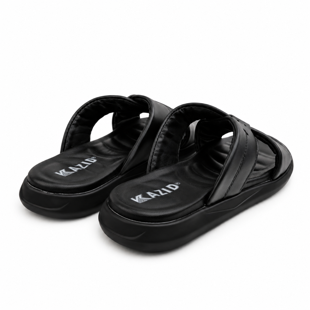 050 sandale confort en cuir homme noir