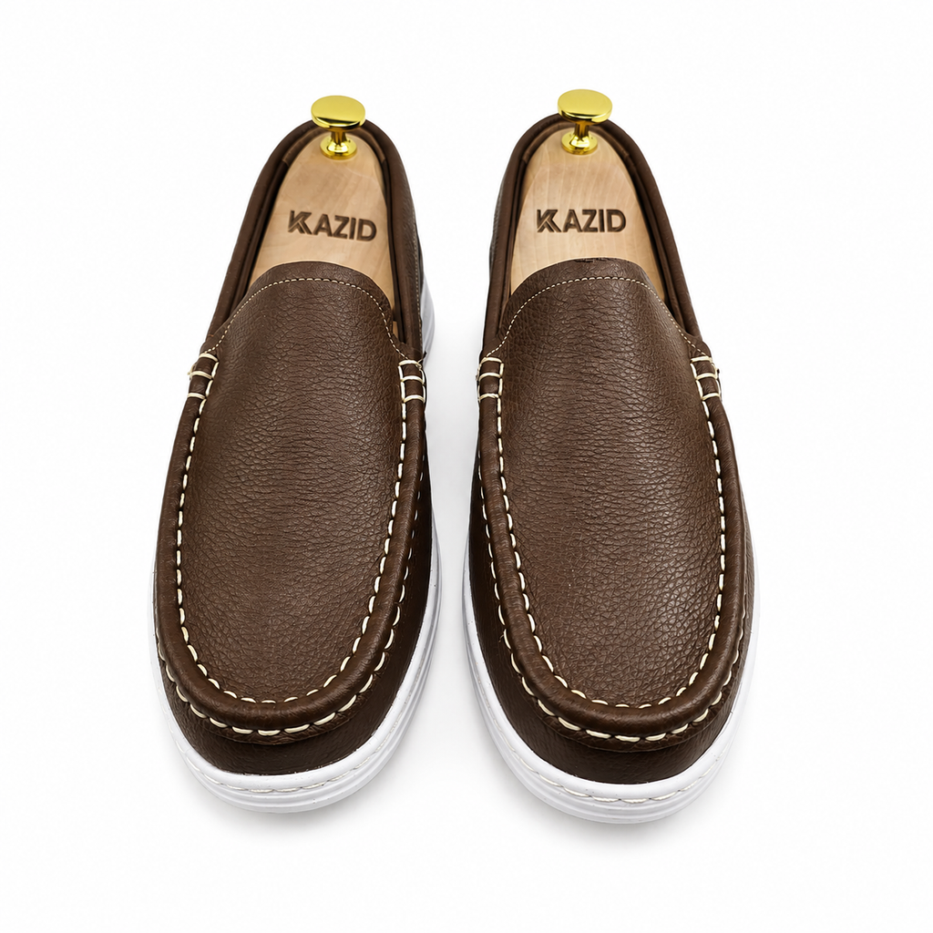 082 Mocassin confort homme en cuir tabac